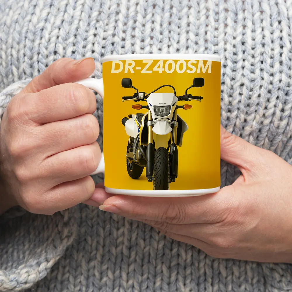 Suzuki DR-Z400SM Supermoto Yellow Background – Mugs
