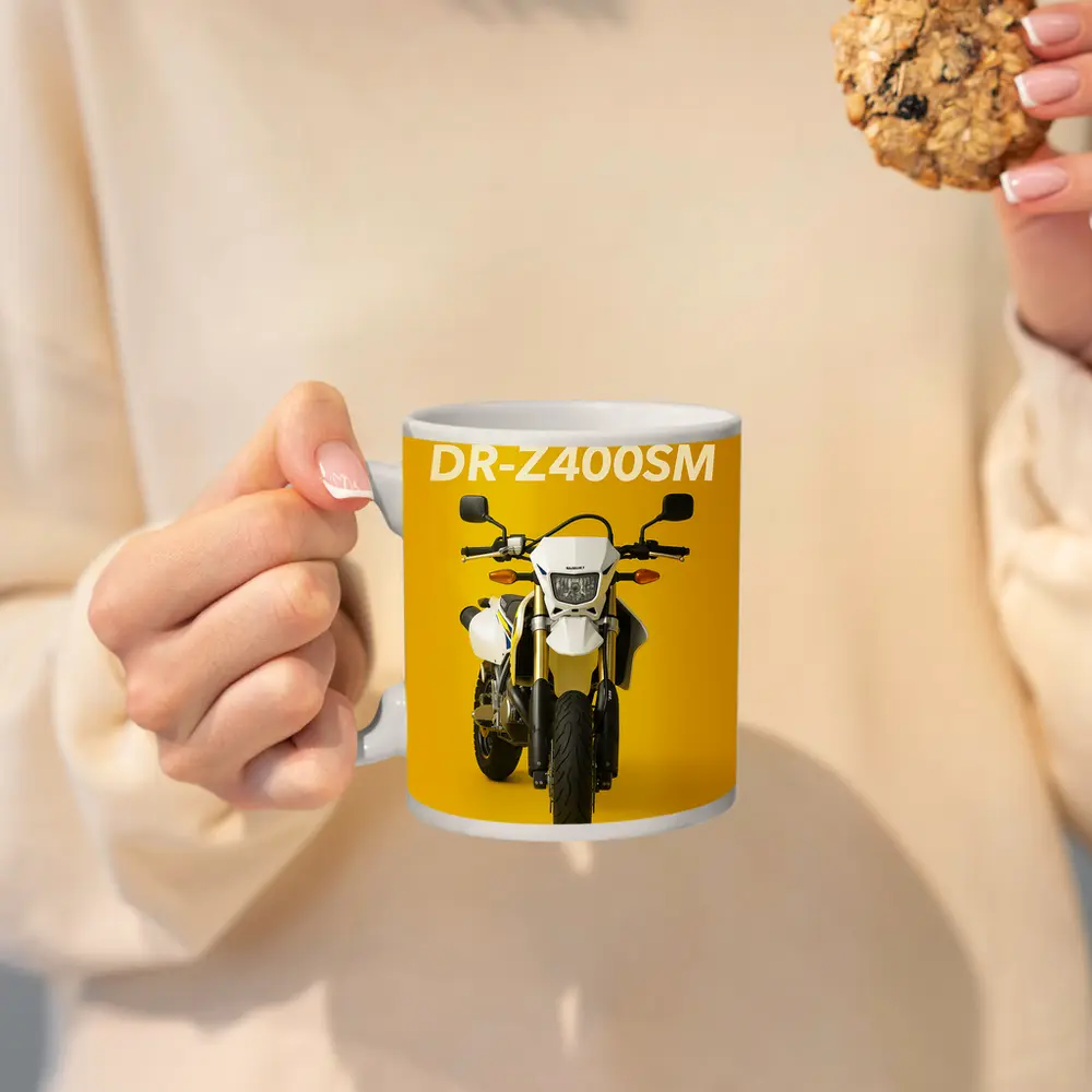 Suzuki DR-Z400SM Supermoto Yellow Background – Mugs