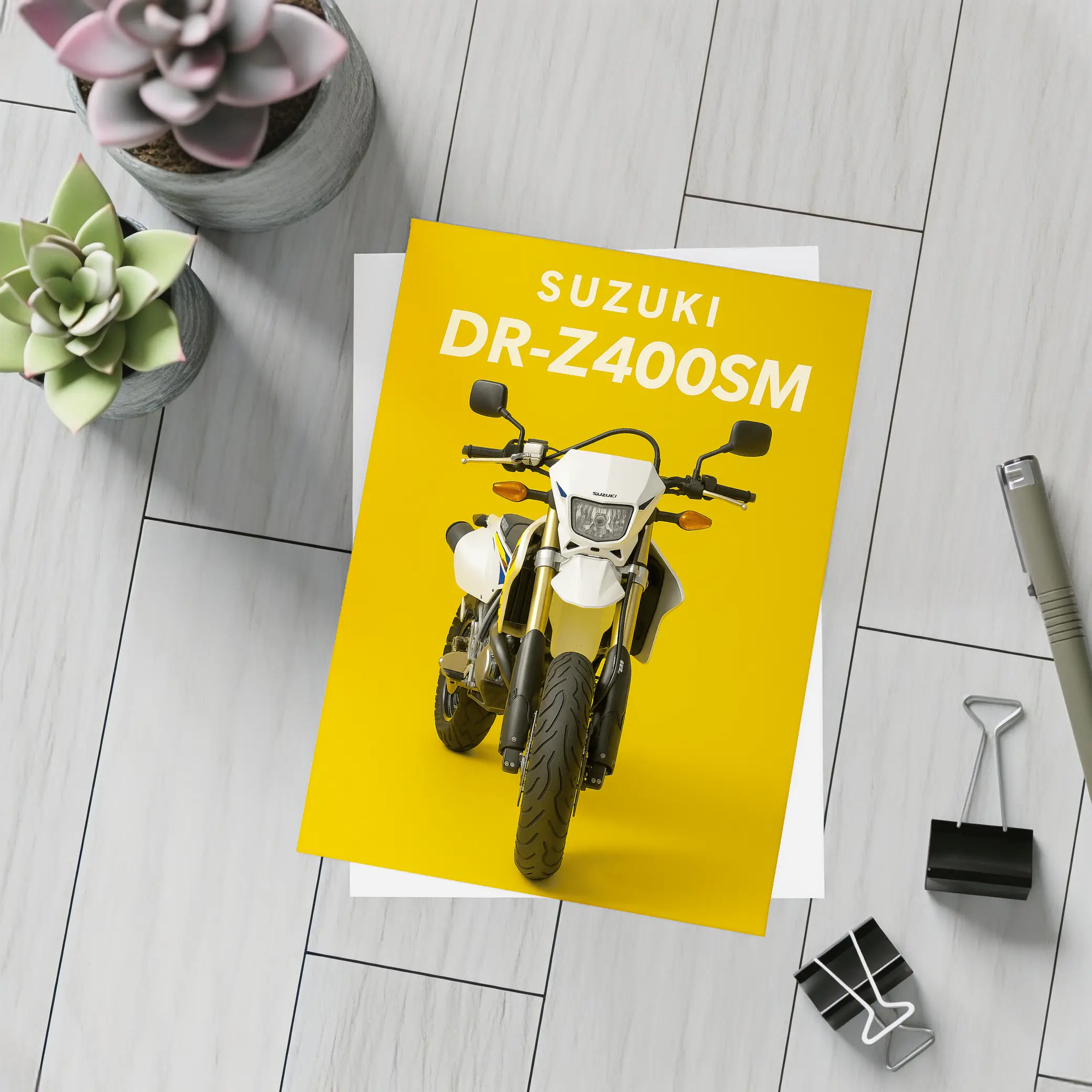 Suzuki DR-Z400SM Supermoto Yellow Background – Postcards