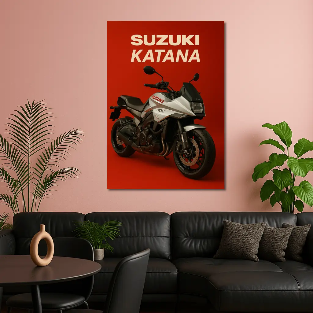 Suzuki Katana Motorcycle on Red Background – Wall Art