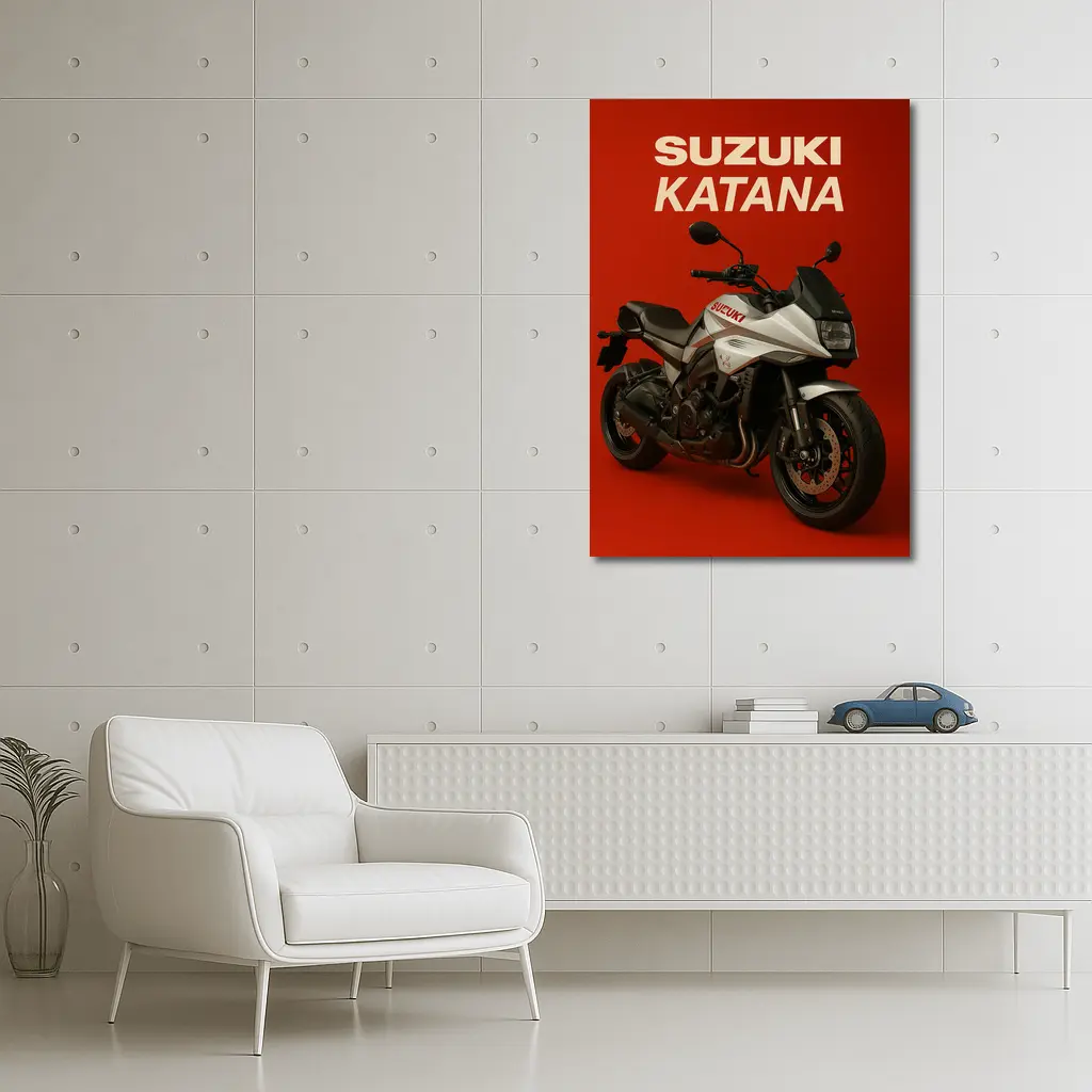 Suzuki Katana Motorcycle on Red Background – Wall Art