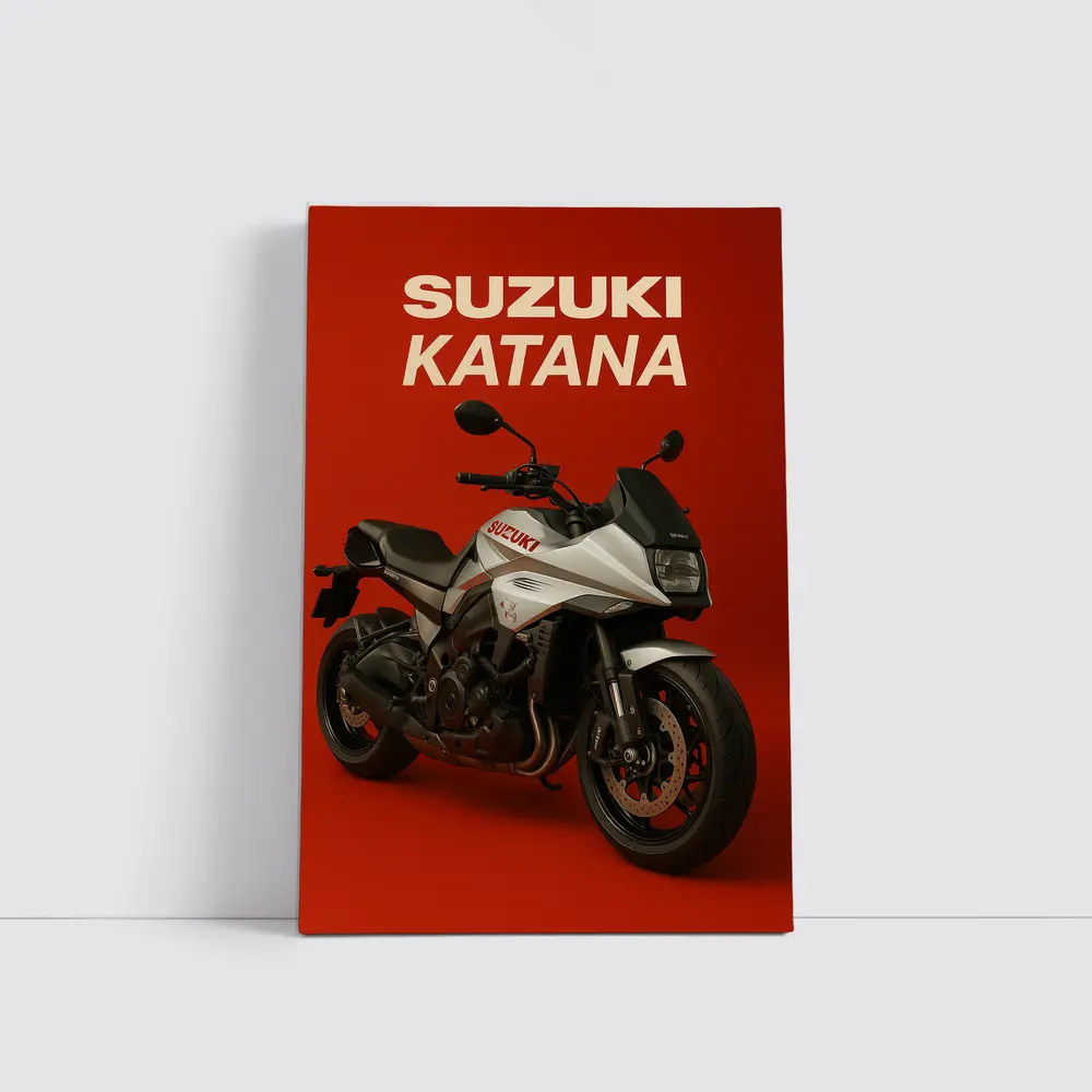 Suzuki Katana Motorcycle on Red Background – Wall Art