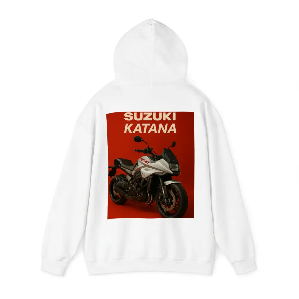 Suzuki Katana Motorcycle on Red Background – Hoodies