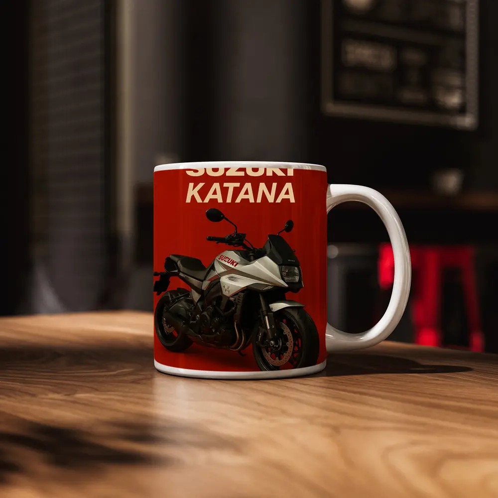 Suzuki Katana Motorcycle on Red Background – Mugs