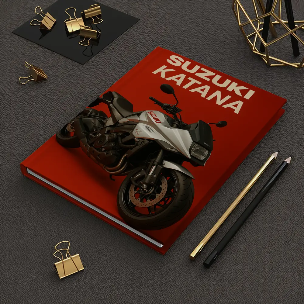 Suzuki Katana Motorcycle on Red Background – Notebooks