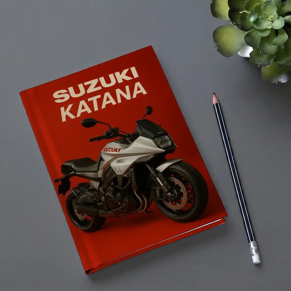 Suzuki Katana Motorcycle on Red Background – Notebooks
