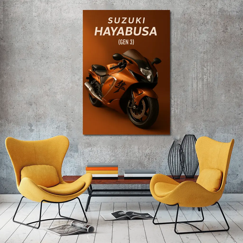 Suzuki Hayabusa Gen Three Orange Motorcycle Art – Wall Art