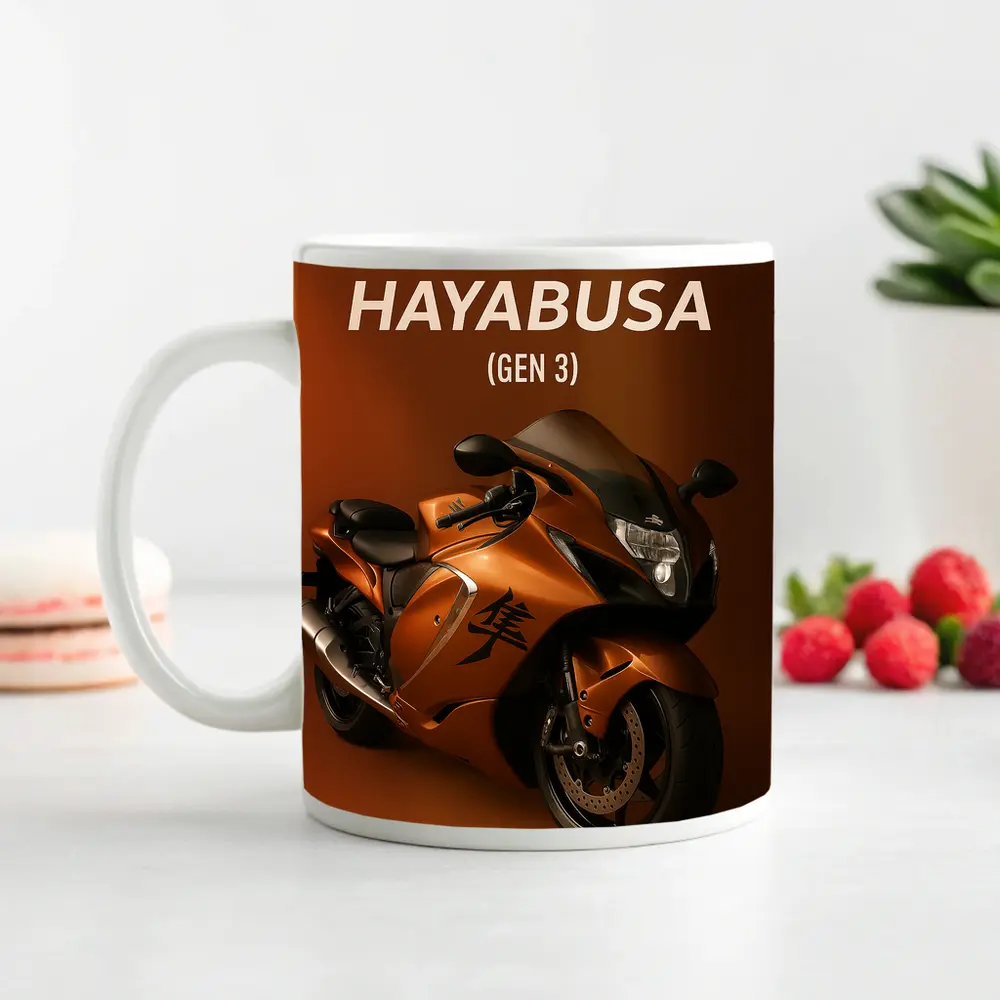 Suzuki Hayabusa Gen Three Orange Motorcycle Art – Mugs