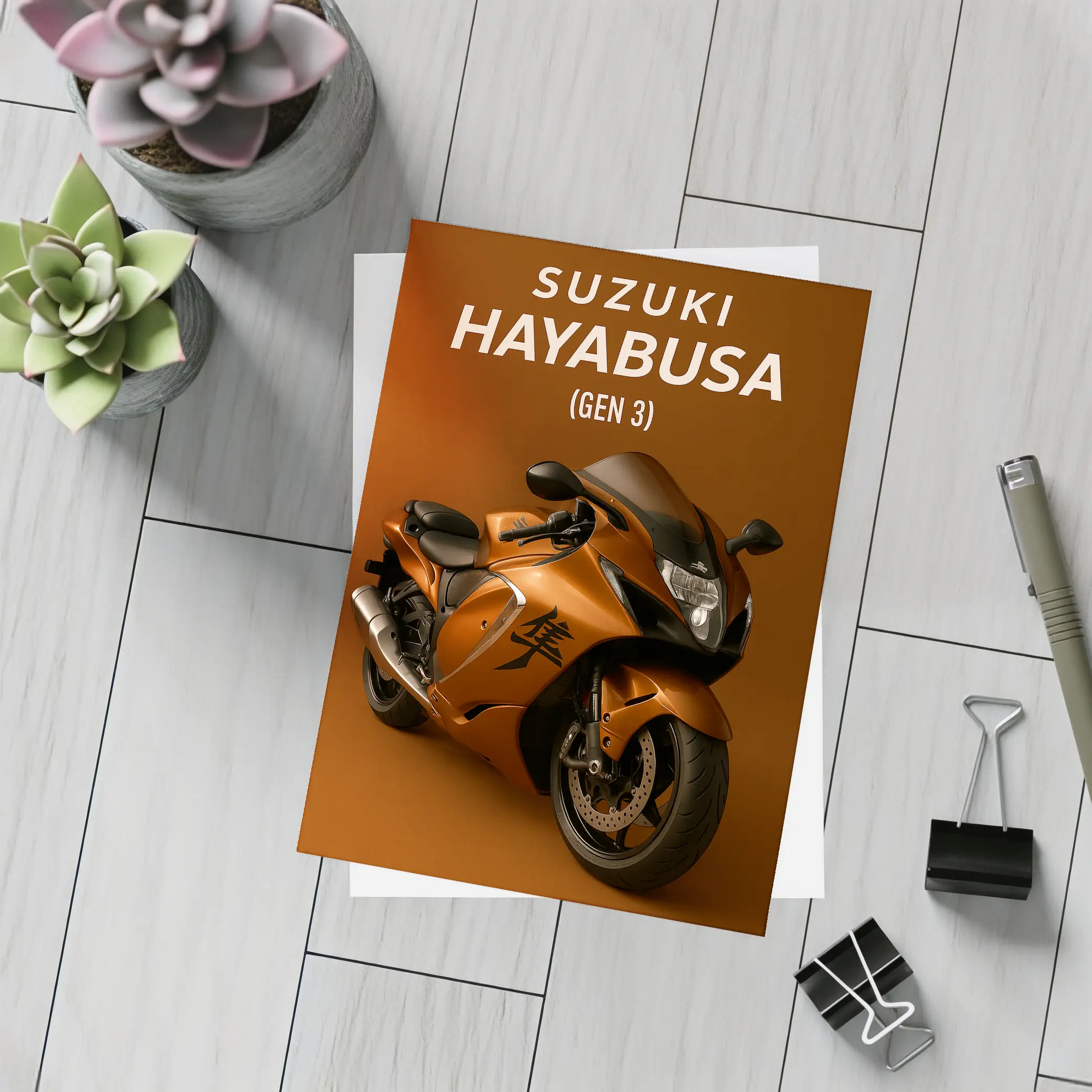 Suzuki Hayabusa Gen Three Orange Motorcycle Art – Postcards