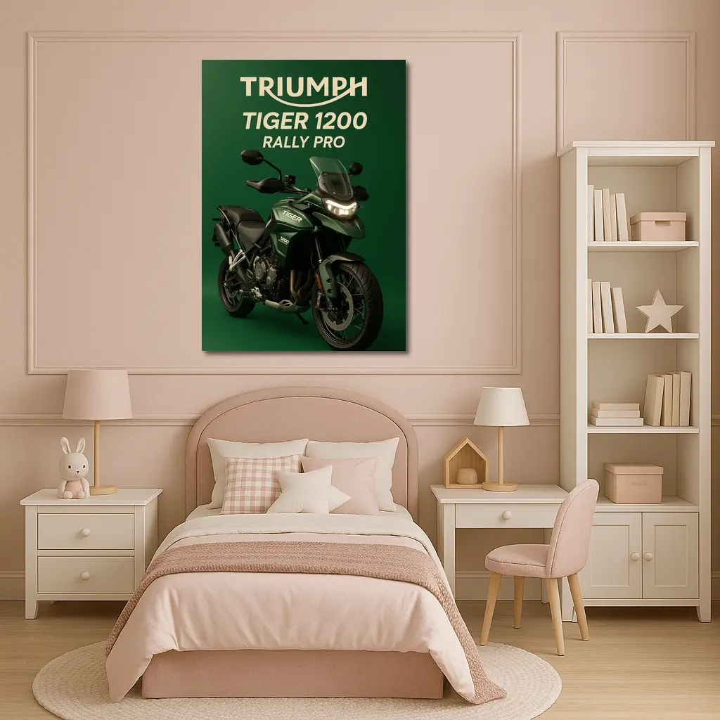 Triumph Tiger Rally Pro Green Background – Wall Art