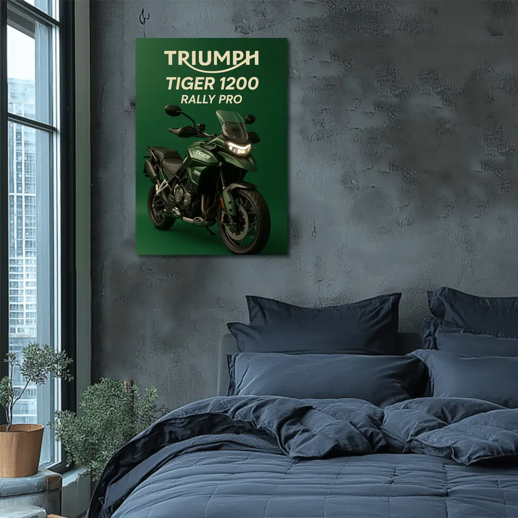 Triumph Tiger Rally Pro Green Background – Wall Art