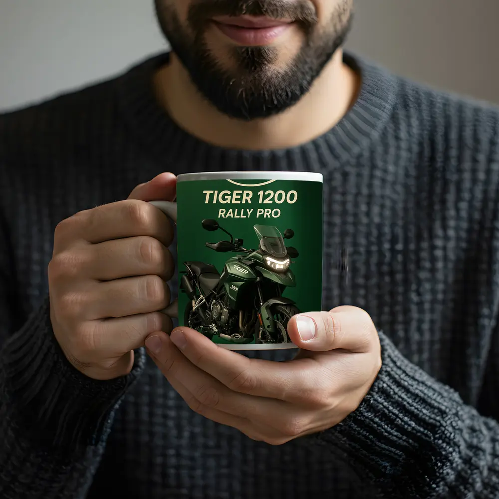 Triumph Tiger Rally Pro Green Background – Mugs
