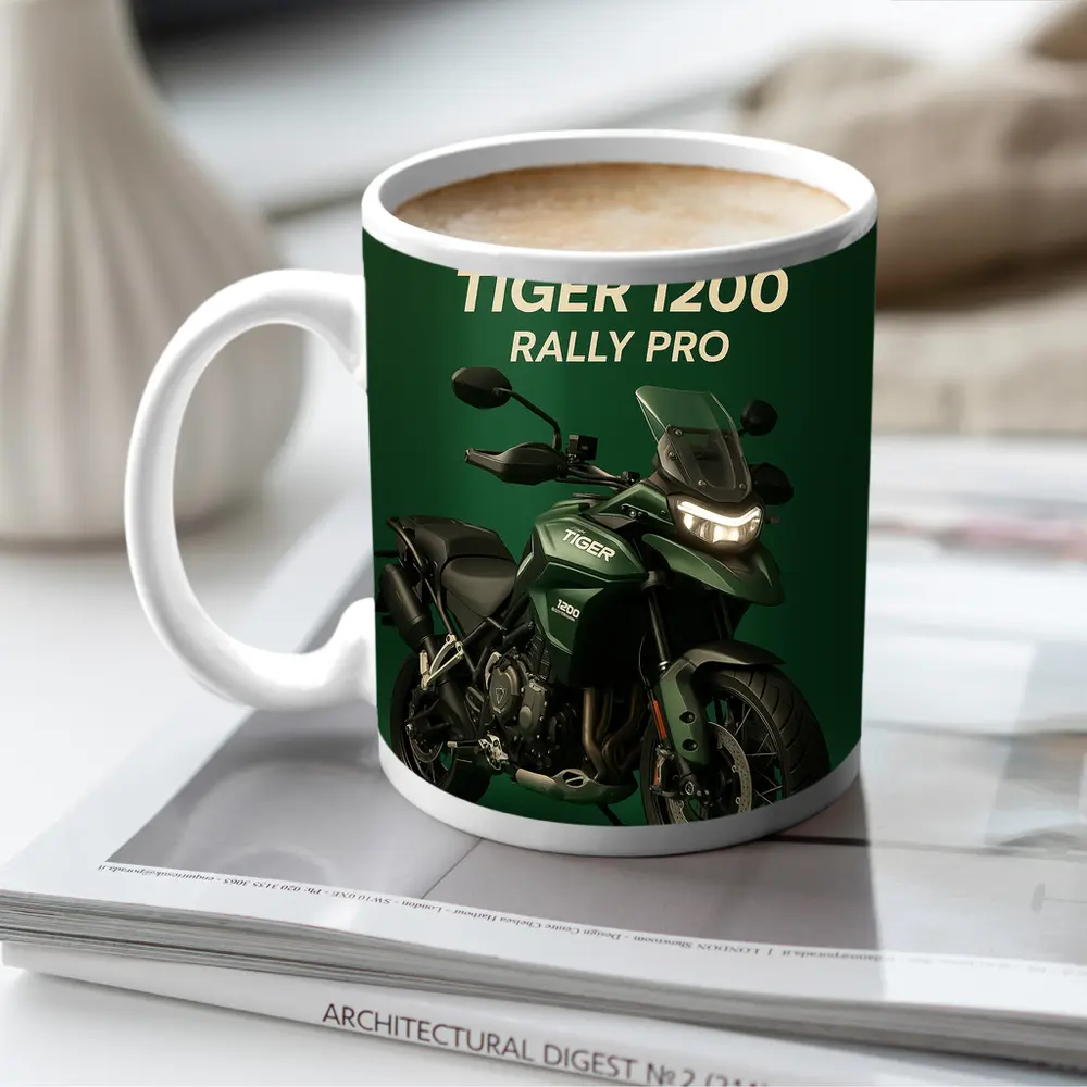 Triumph Tiger Rally Pro Green Background – Mugs