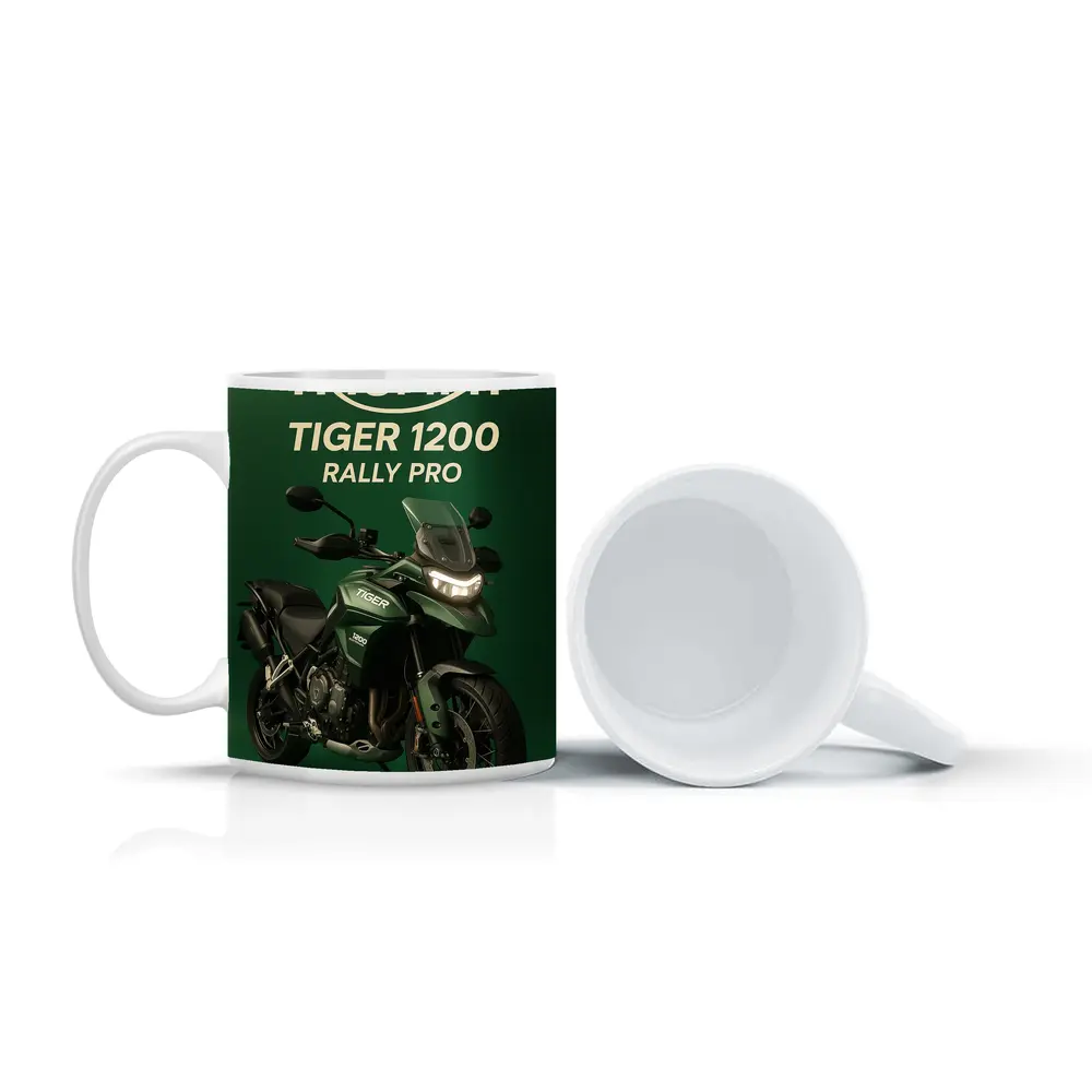 Triumph Tiger Rally Pro Green Background – Mugs
