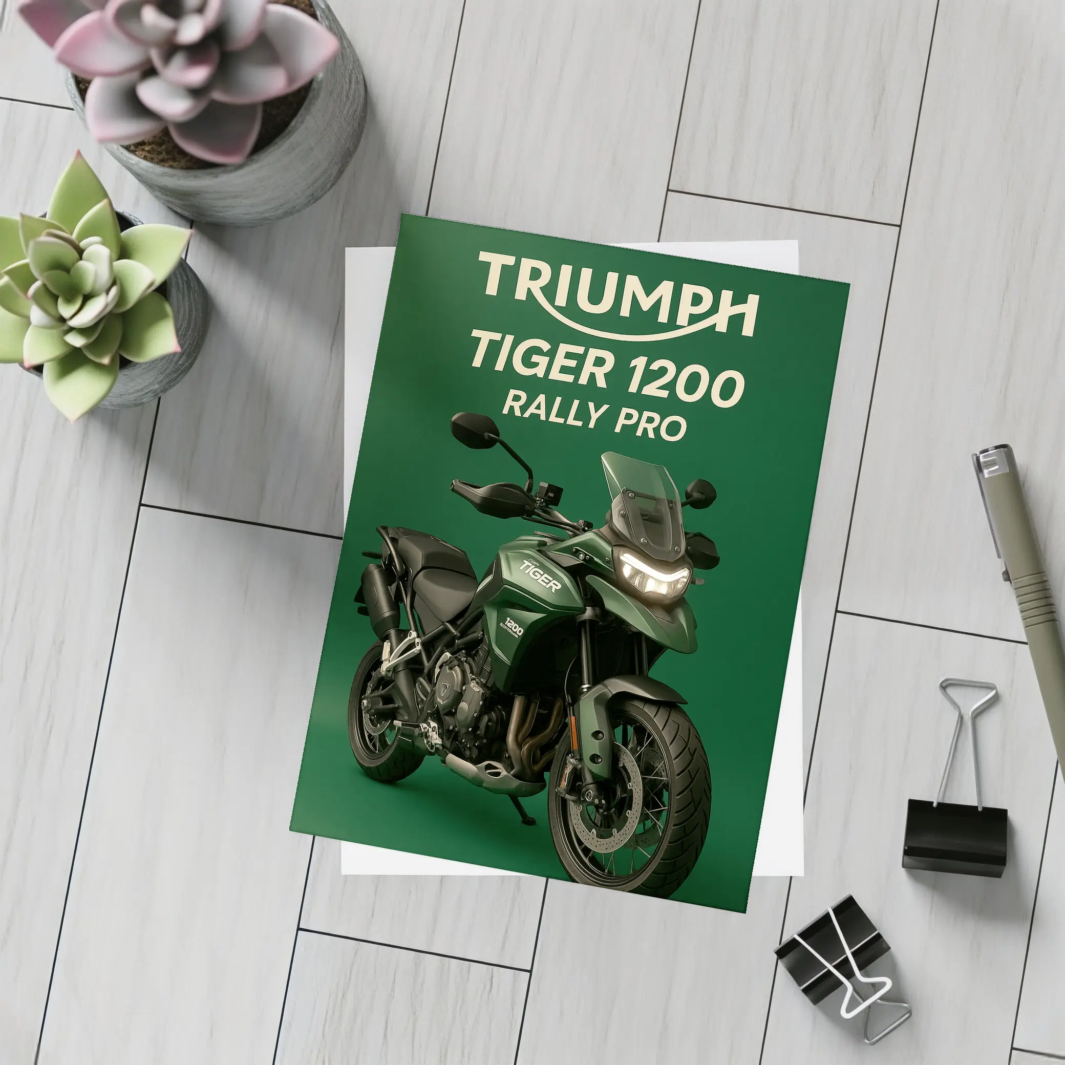 Triumph Tiger Rally Pro Green Background – Postcards