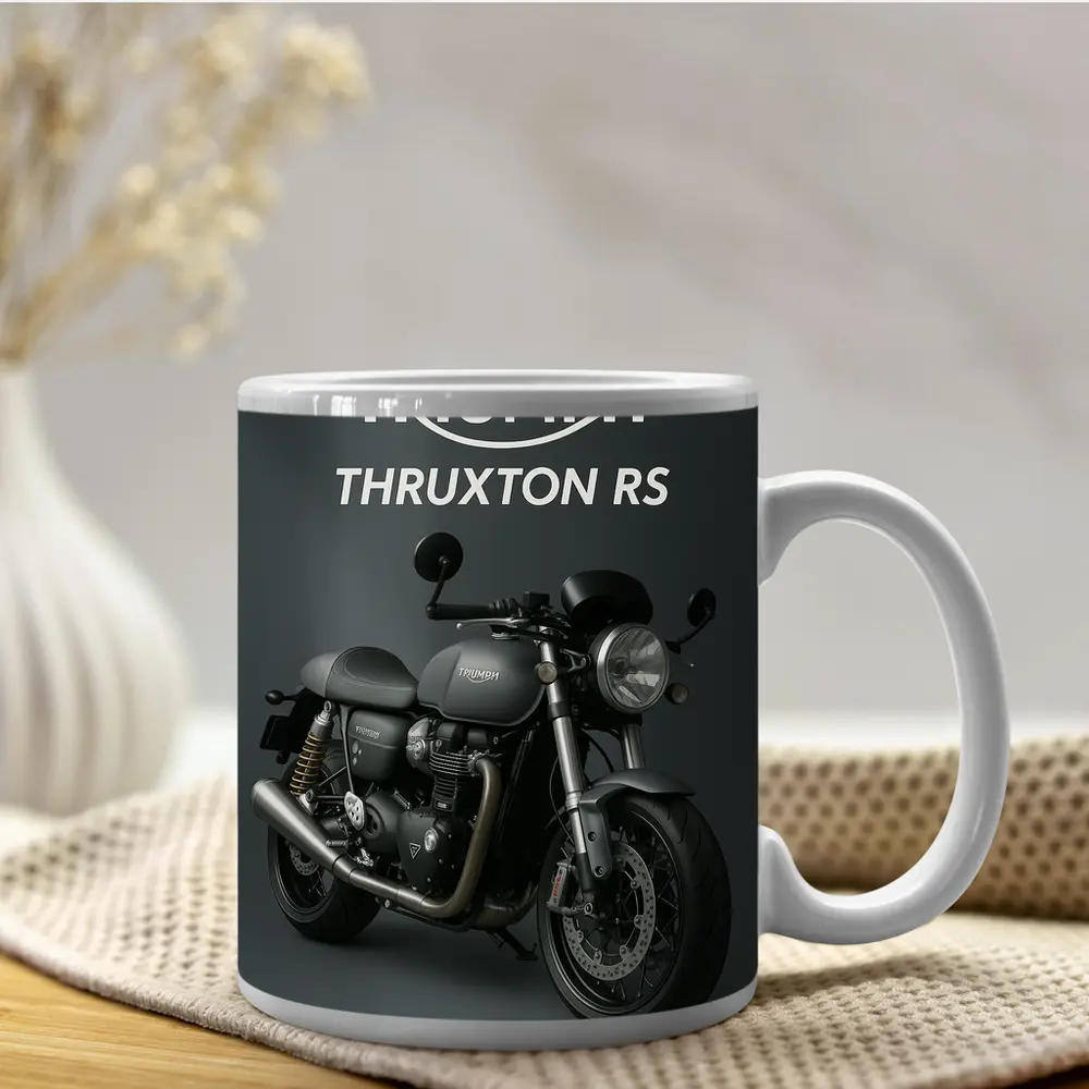 Triumph Thruxton RS Motorcycle Dark Gray Background – Mugs