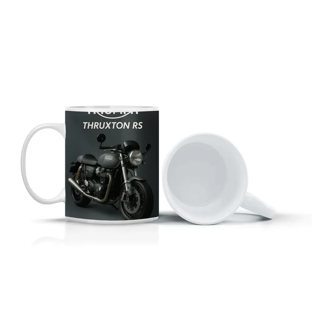 Triumph Thruxton RS Motorcycle Dark Gray Background – Mugs