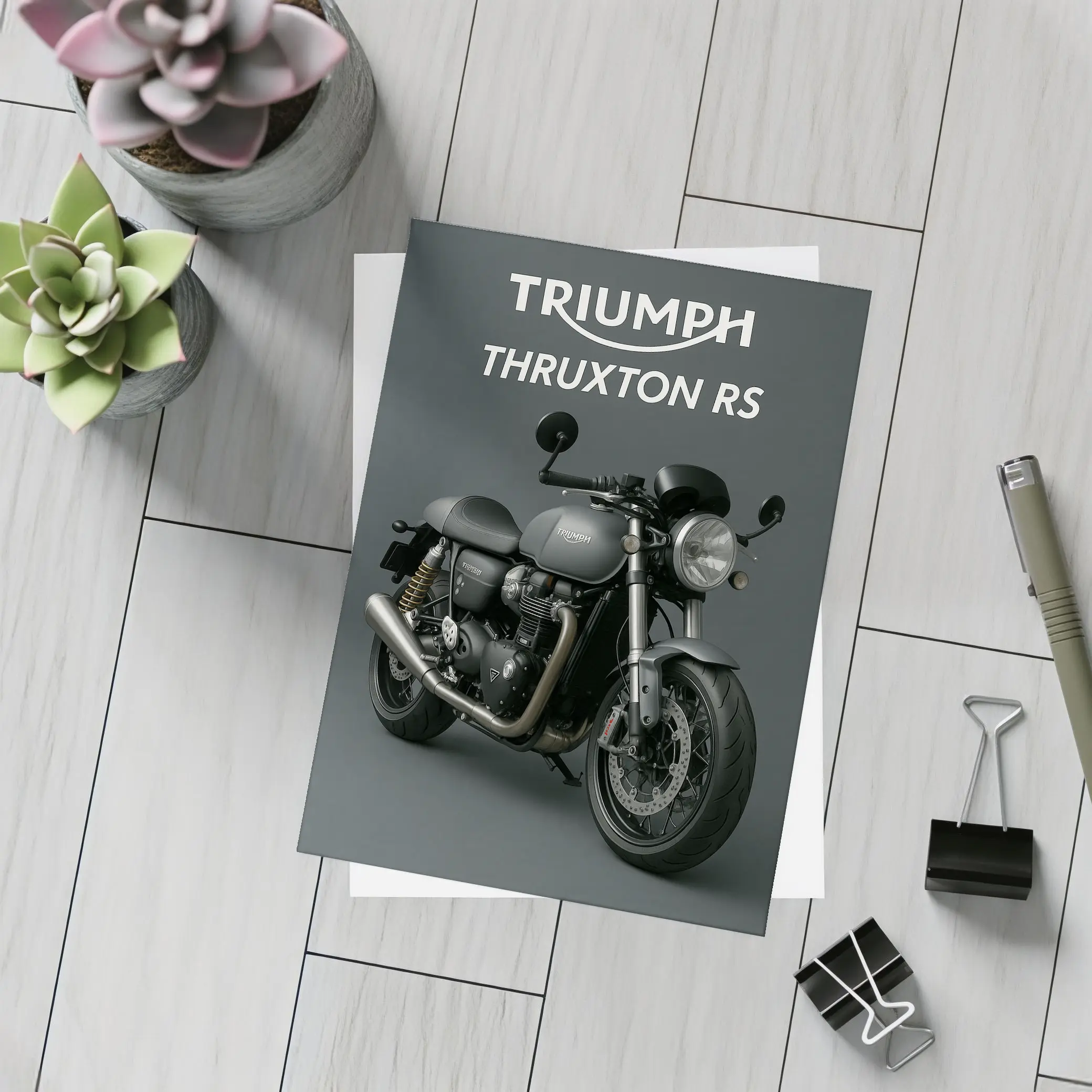 Triumph Thruxton RS Motorcycle Dark Gray Background – Postcards