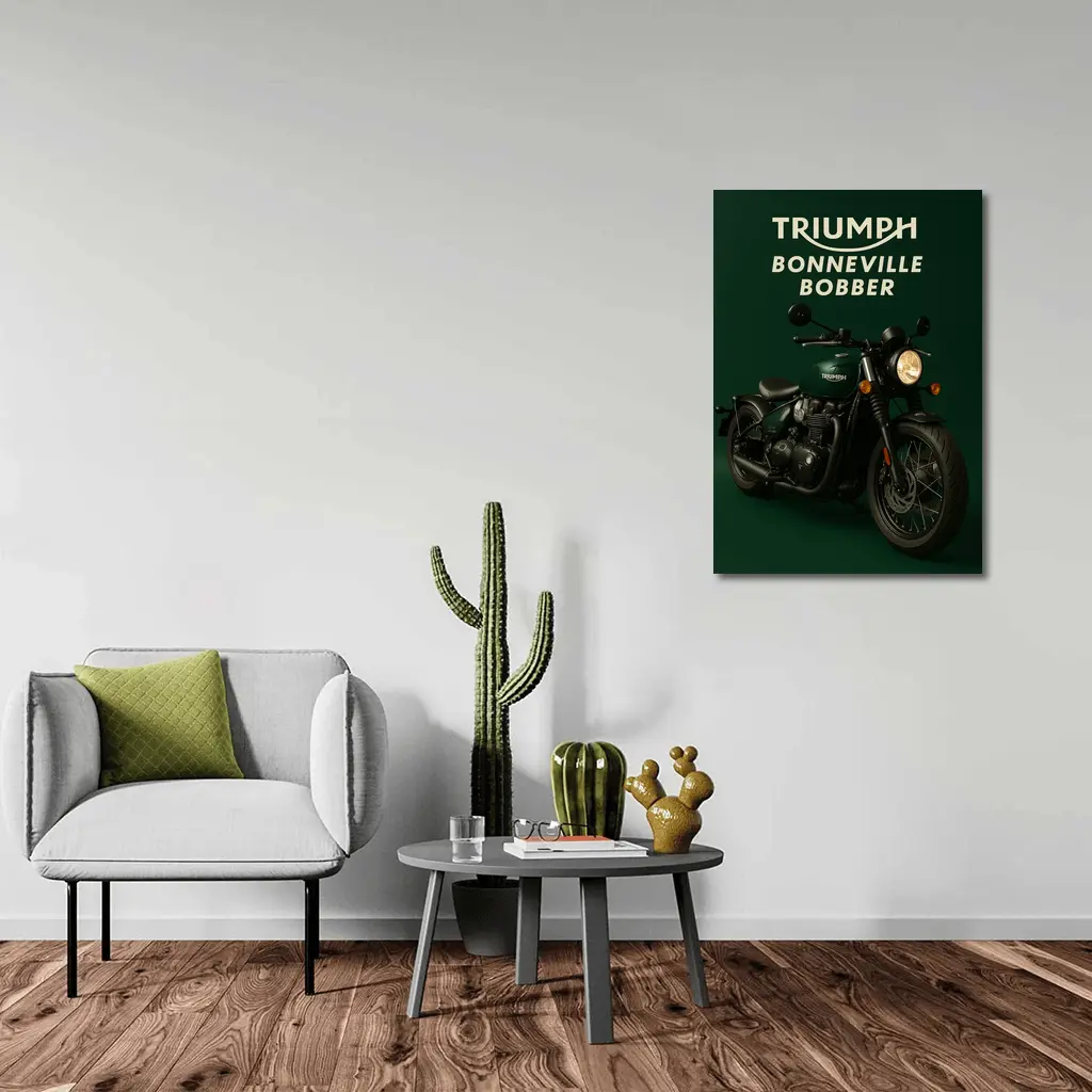 Triumph Bonneville Bobber Deep Green Background – Wall Art