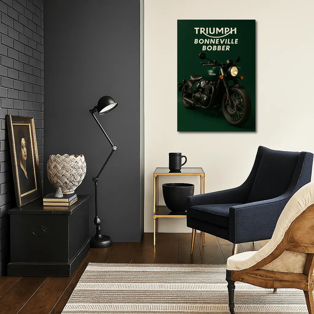 Triumph Bonneville Bobber Deep Green Background – Wall Art