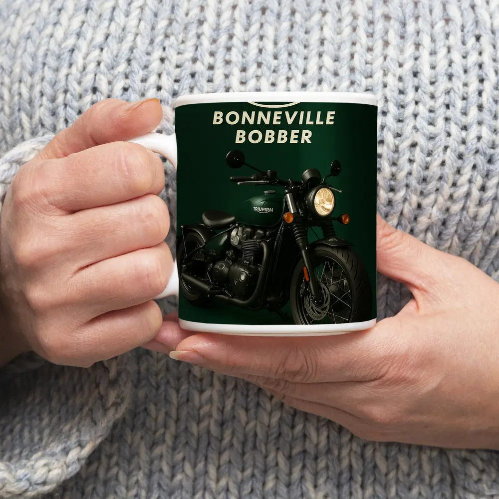 Triumph Bonneville Bobber Deep Green Background – Mugs
