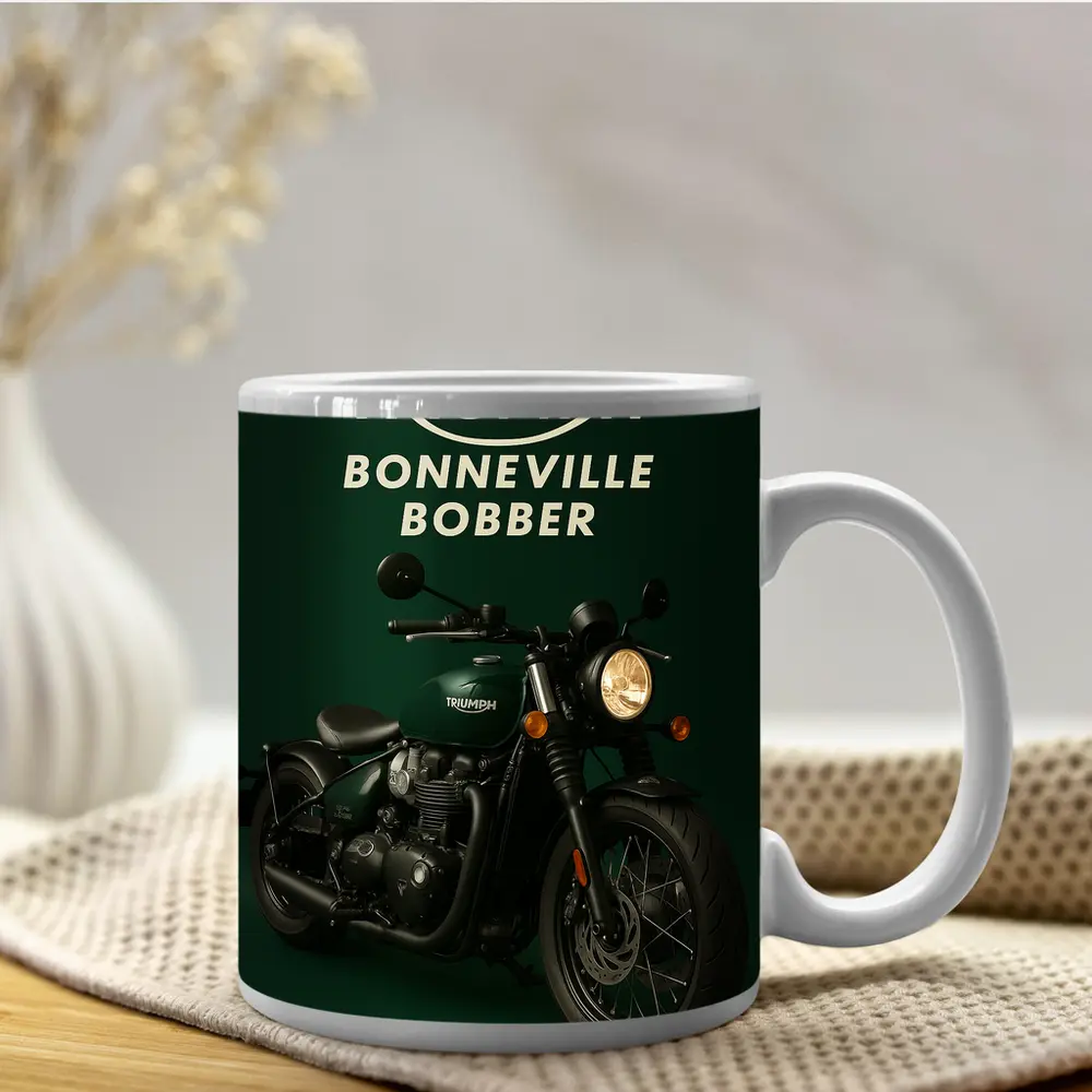 Triumph Bonneville Bobber Deep Green Background – Mugs