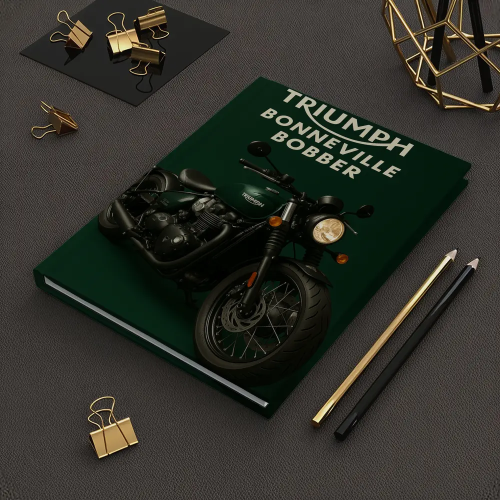Triumph Bonneville Bobber Deep Green Background – Notebooks