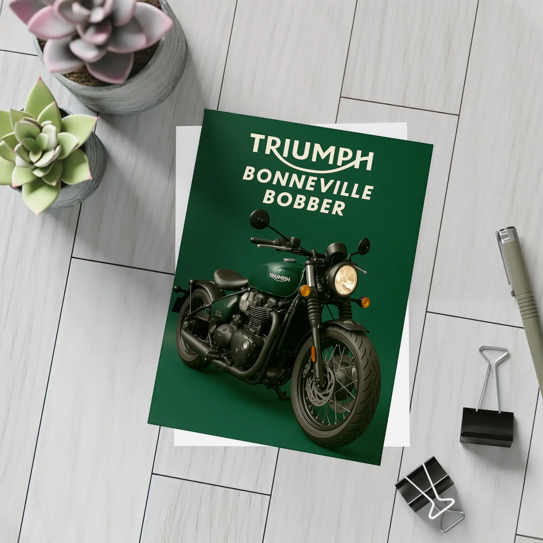 Triumph Bonneville Bobber Deep Green Background – Postcards