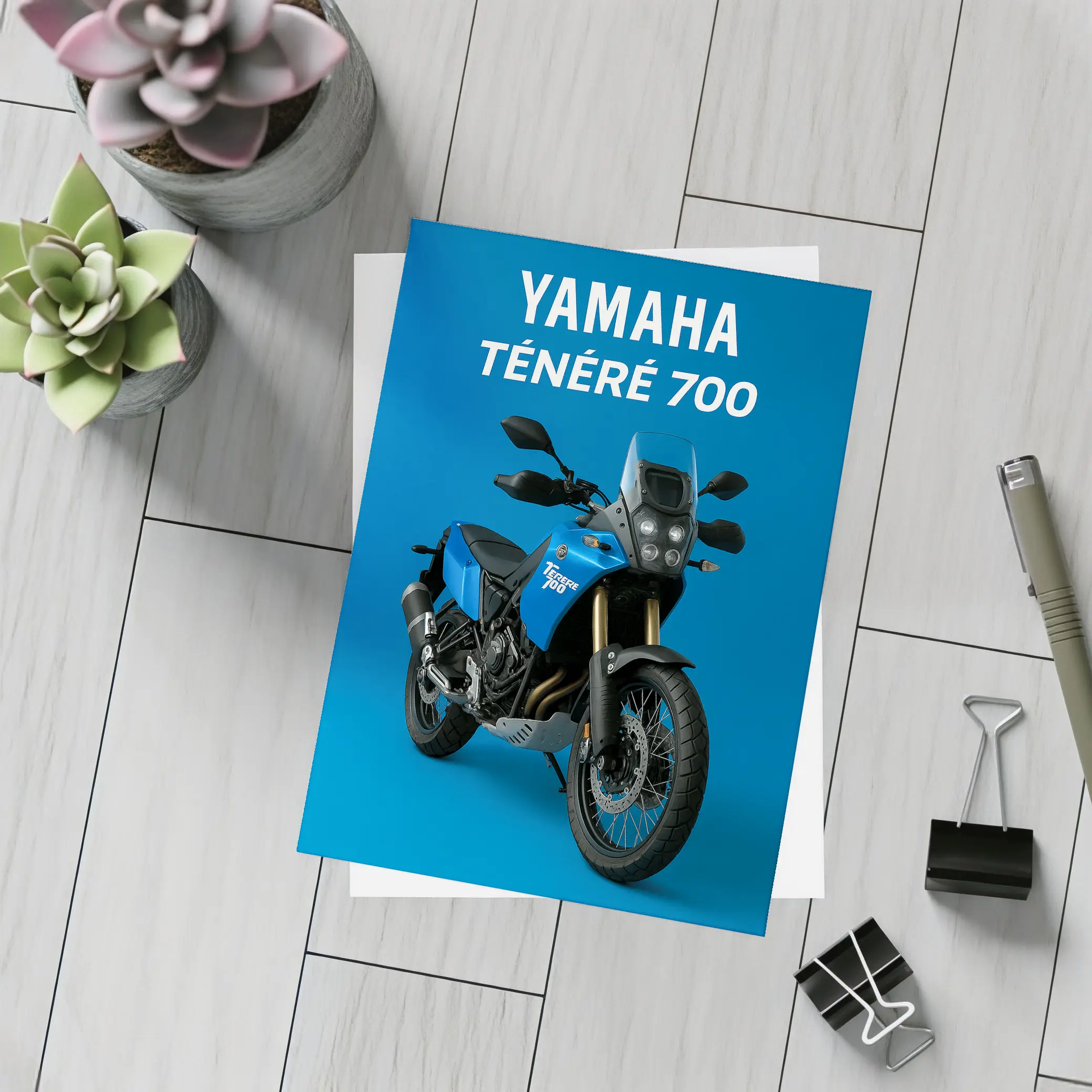 Yamaha Tenere 700 Adventure Motorcycle Blue Background – Postcards