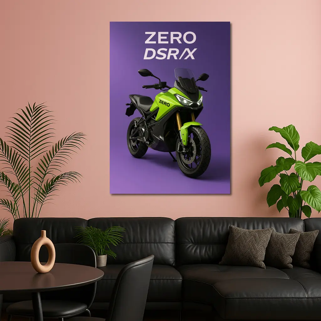 Zero DSR X Electric Motorcycle Green Purple Background – Wall Art