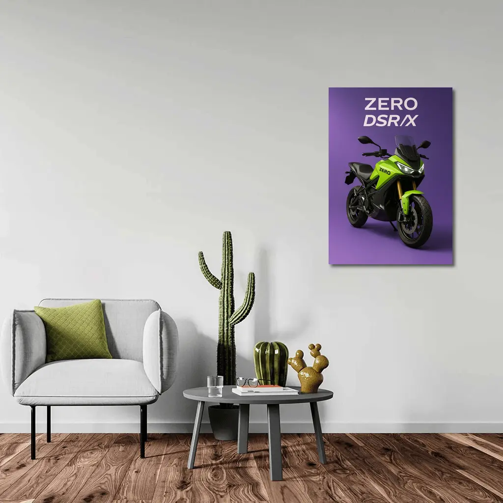 Zero DSR X Electric Motorcycle Green Purple Background – Wall Art