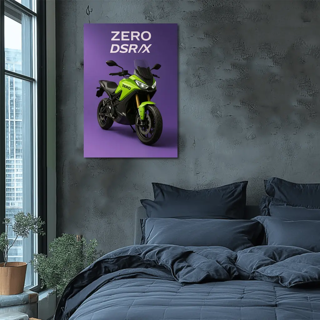 Zero DSR X Electric Motorcycle Green Purple Background – Wall Art