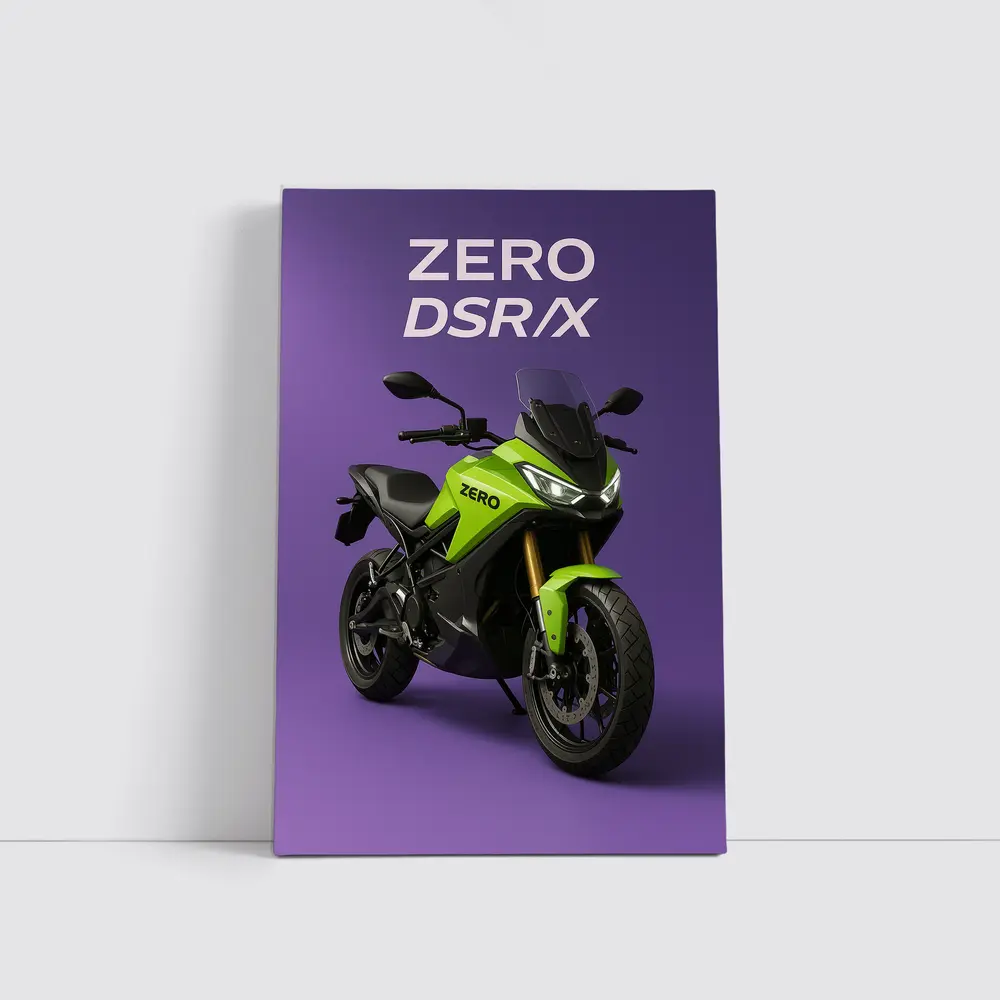 Zero DSR X Electric Motorcycle Green Purple Background – Wall Art