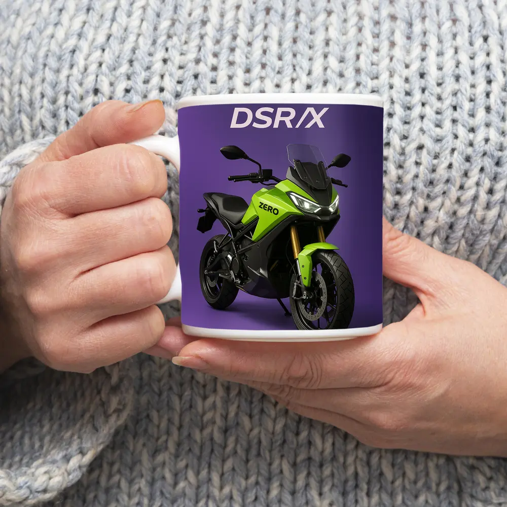 Zero DSR X Electric Motorcycle Green Purple Background – Mugs