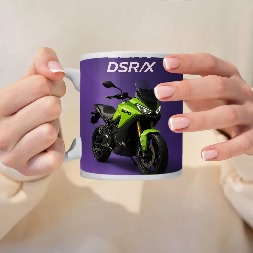 Zero DSR X Electric Motorcycle Green Purple Background – Mugs