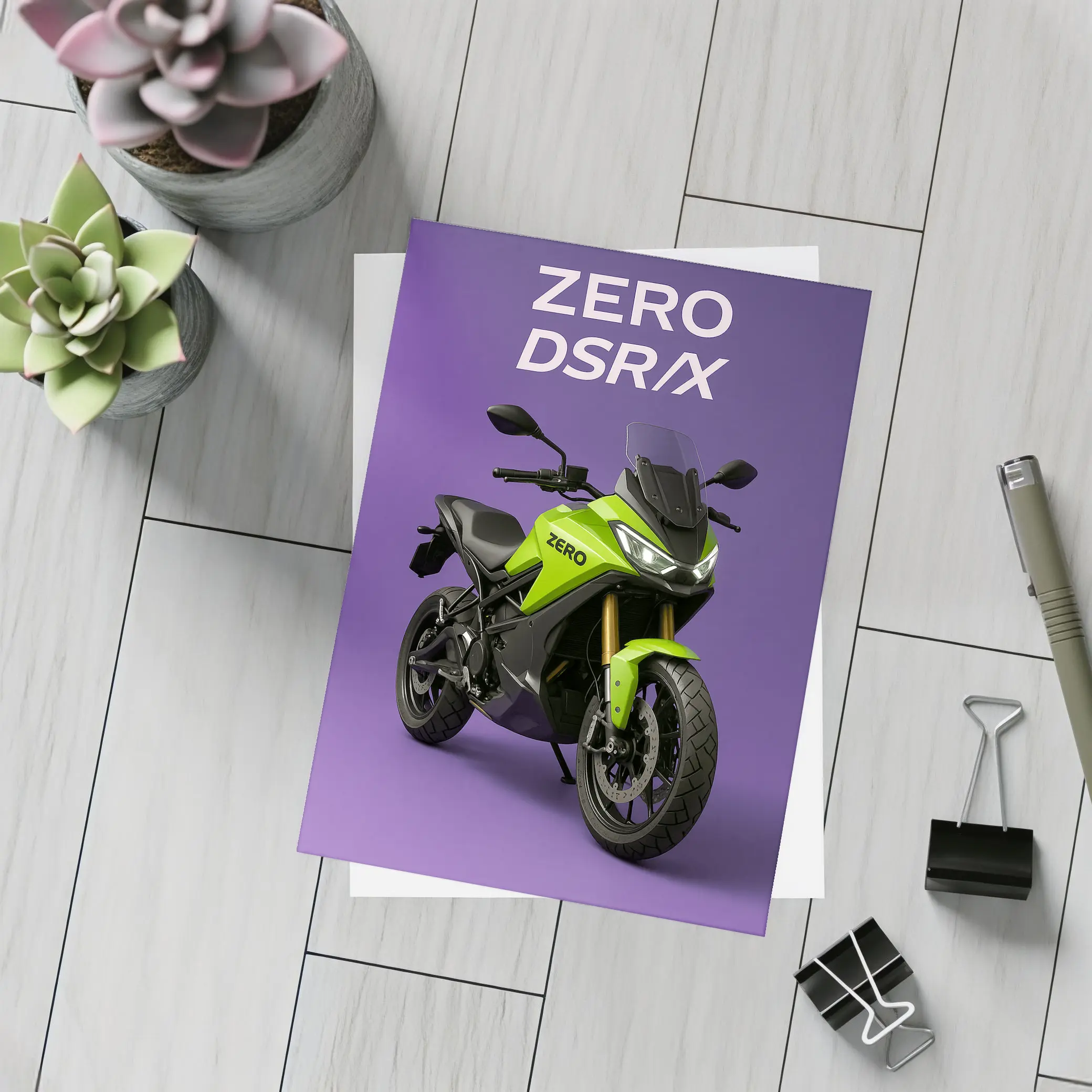 Zero DSR X Electric Motorcycle Green Purple Background – Postcards