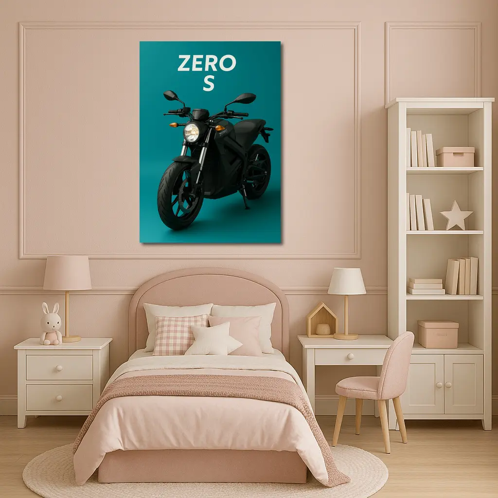 Zero S Electric Motorcycle Teal Background – Wall Art