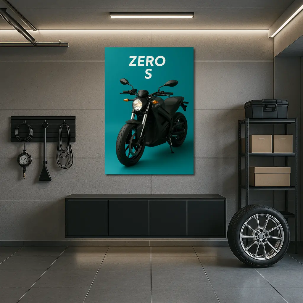 Zero S Electric Motorcycle Teal Background – Wall Art