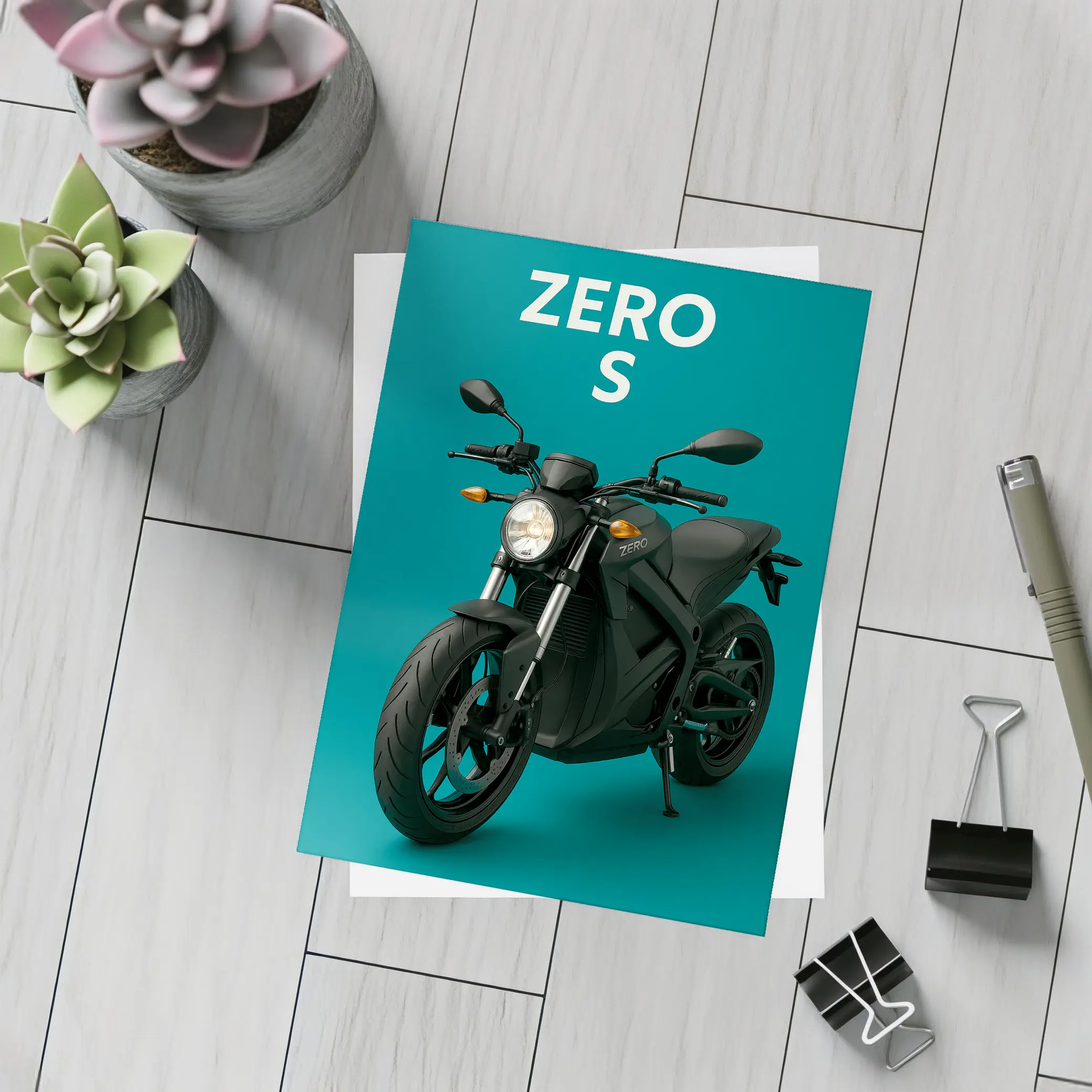 Zero S Electric Motorcycle Teal Background – Postcards