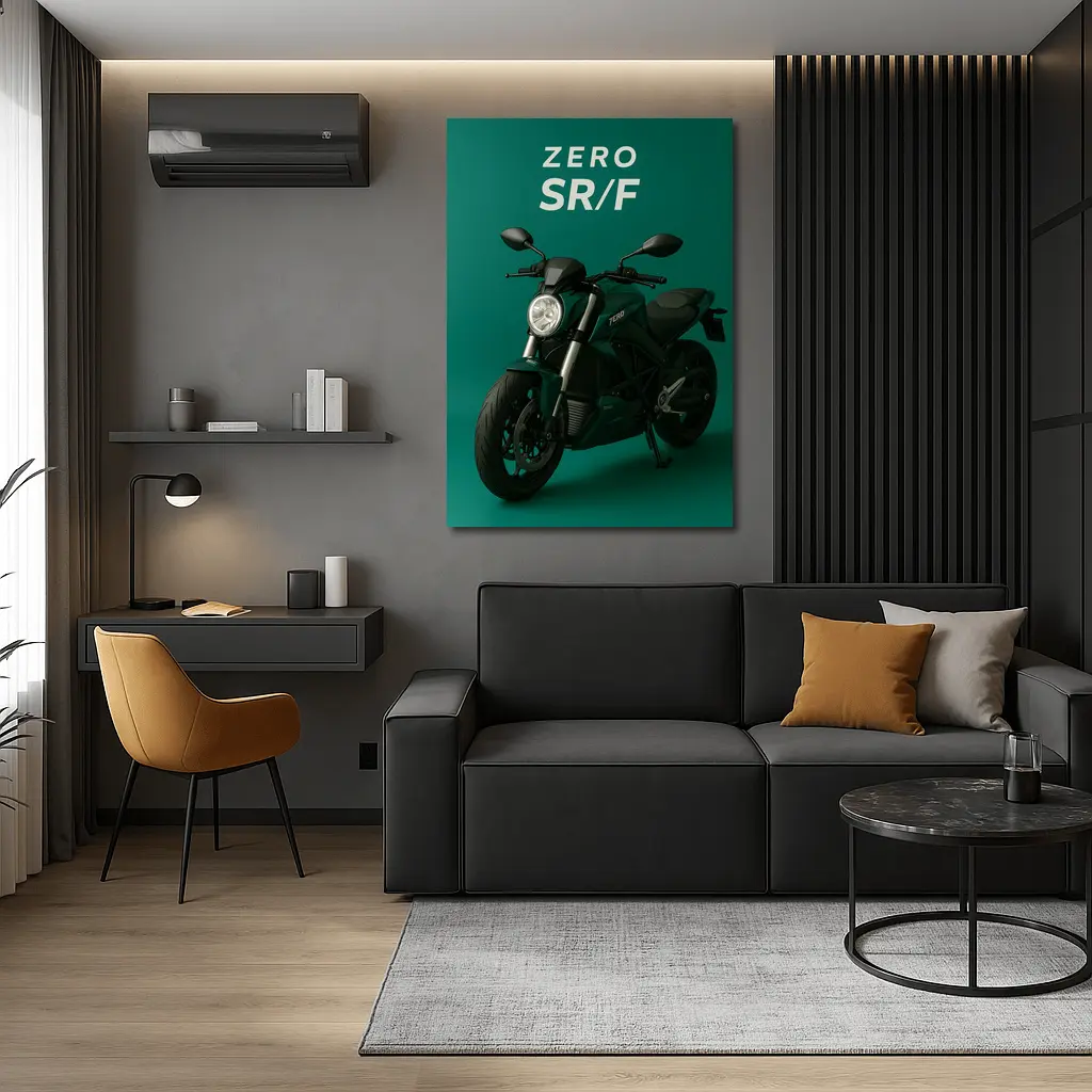 Zero SR F Electric Motorcycle Green Background – Wall Art