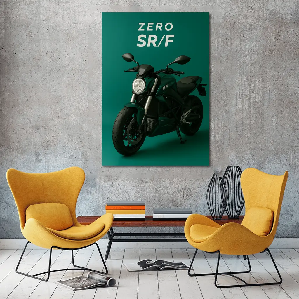 Zero SR F Electric Motorcycle Green Background – Wall Art
