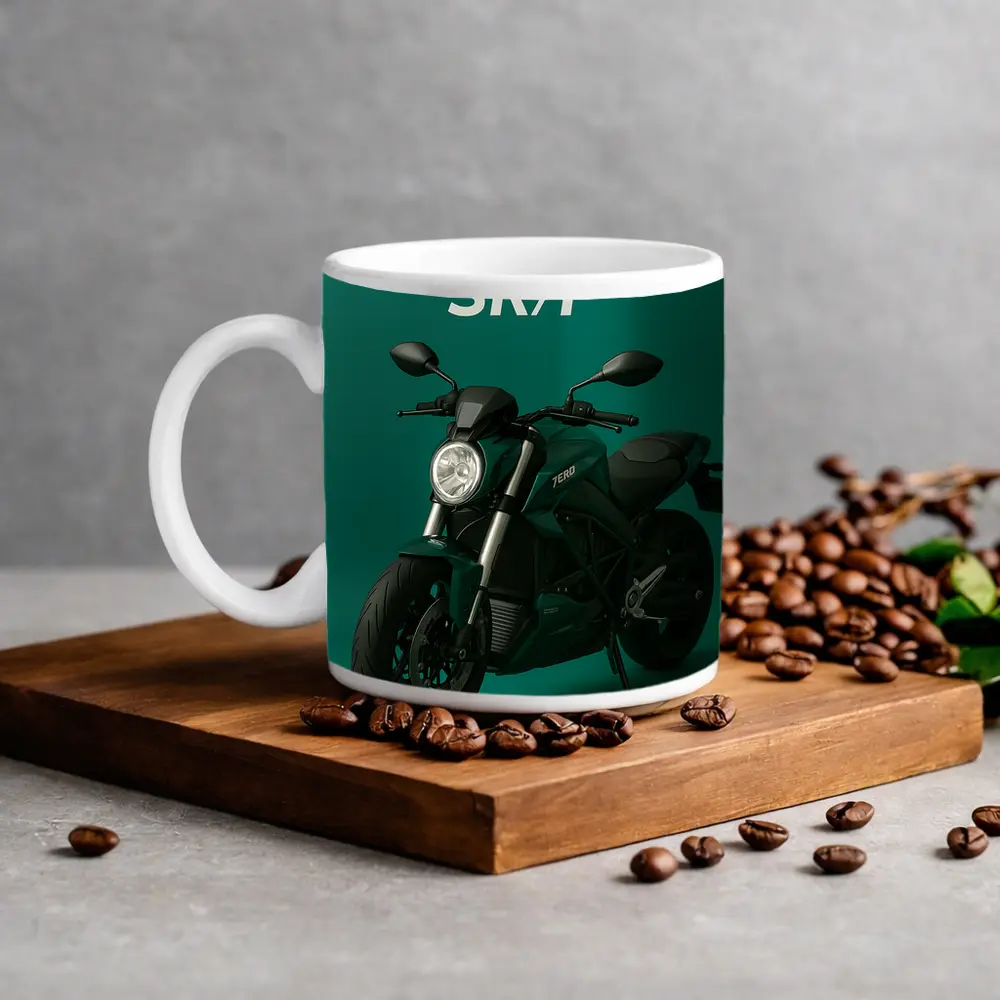Zero SR F Electric Motorcycle Green Background – Mugs