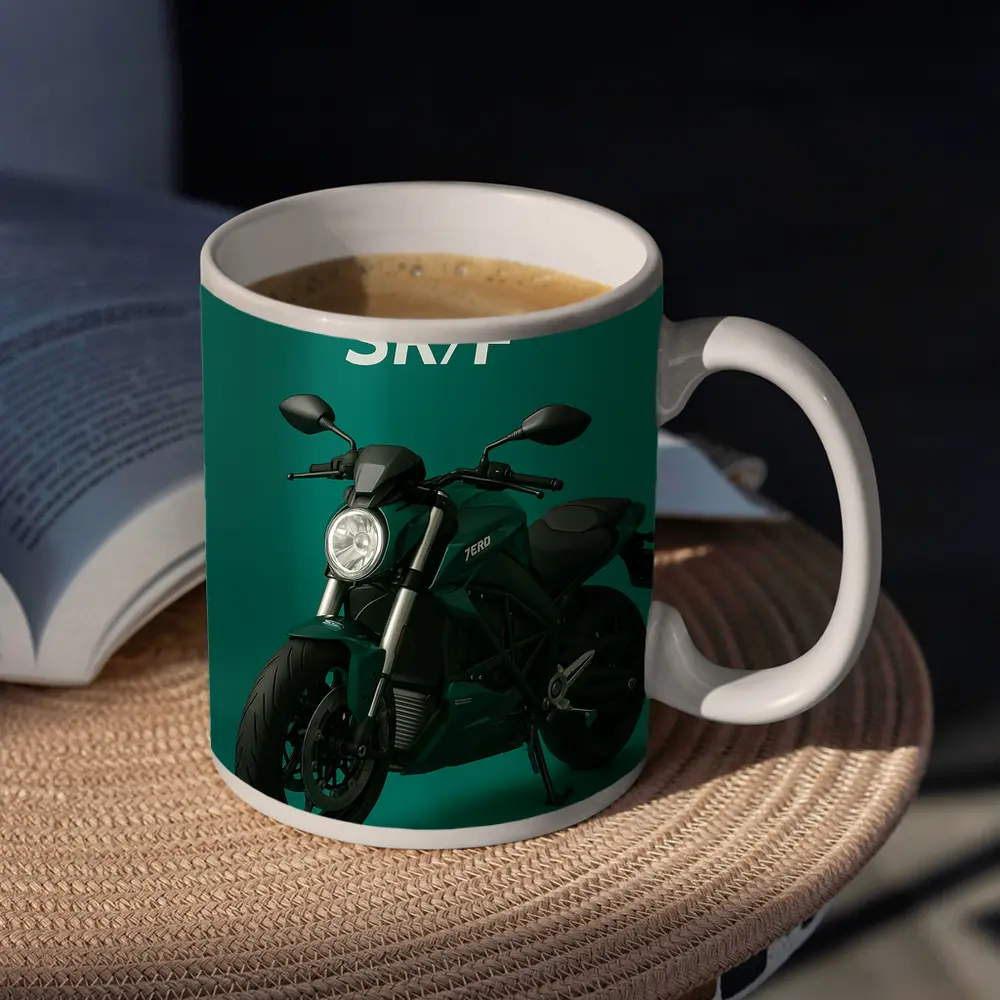 Zero SR F Electric Motorcycle Green Background – Mugs