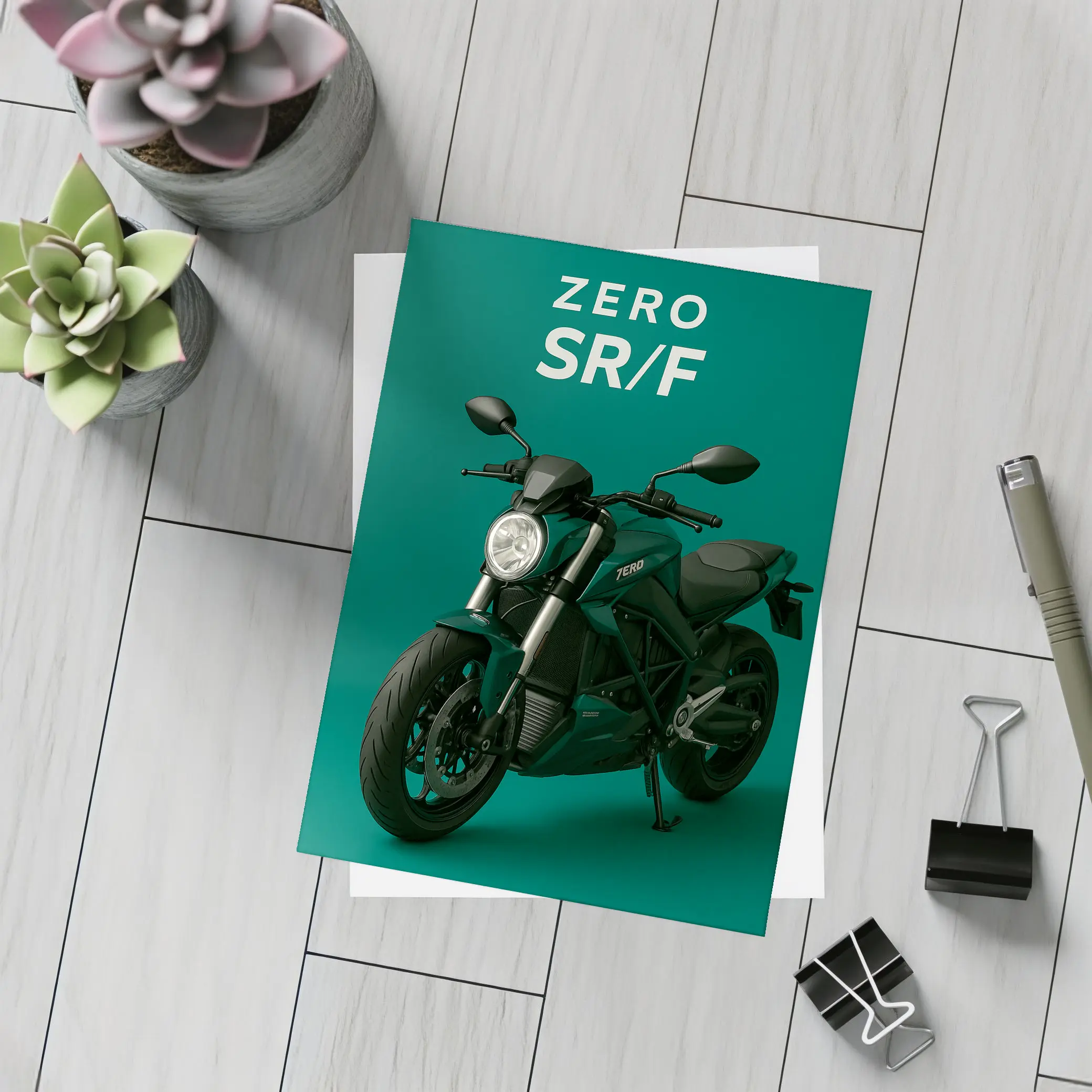 Zero SR F Electric Motorcycle Green Background – Postcards