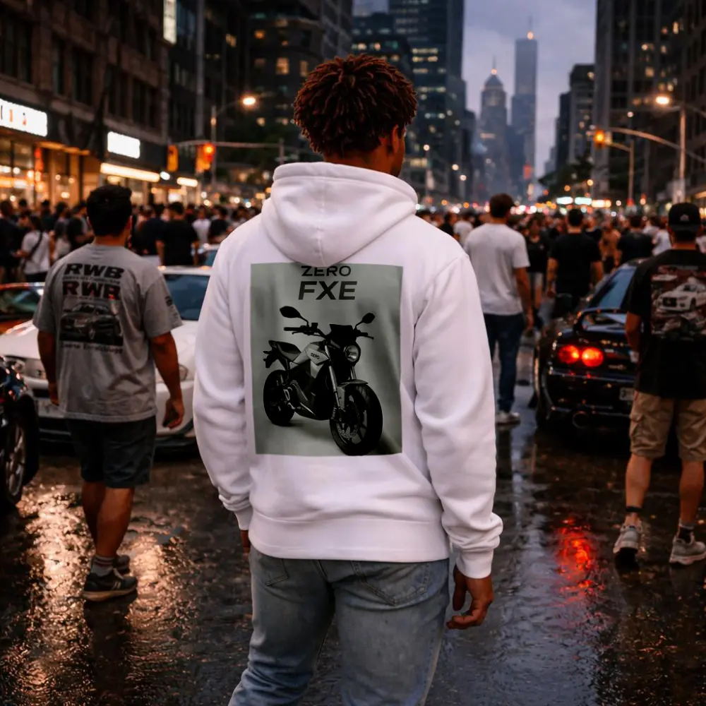 Zero FXE Electric Motorcycle Studio Gray Background – Hoodies