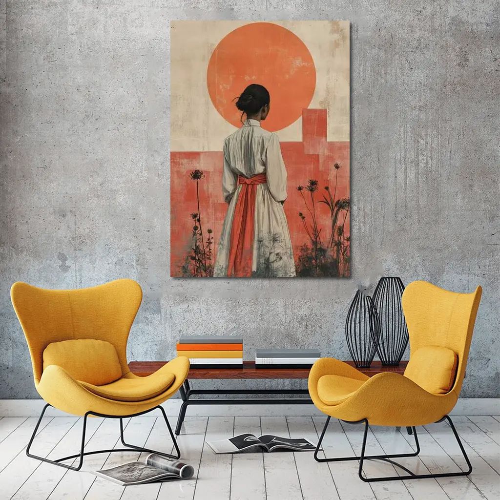 Japanese Woman Red Sun Minimal Art – Wall Art