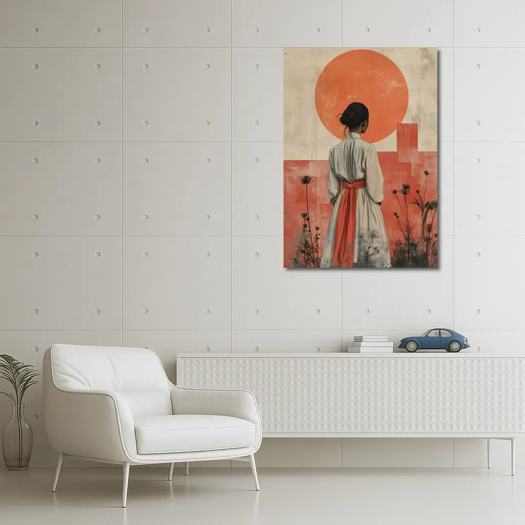 Japanese Woman Red Sun Minimal Art – Wall Art