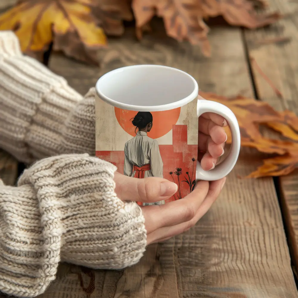 Japanese Woman Red Sun Minimal Art – Mugs
