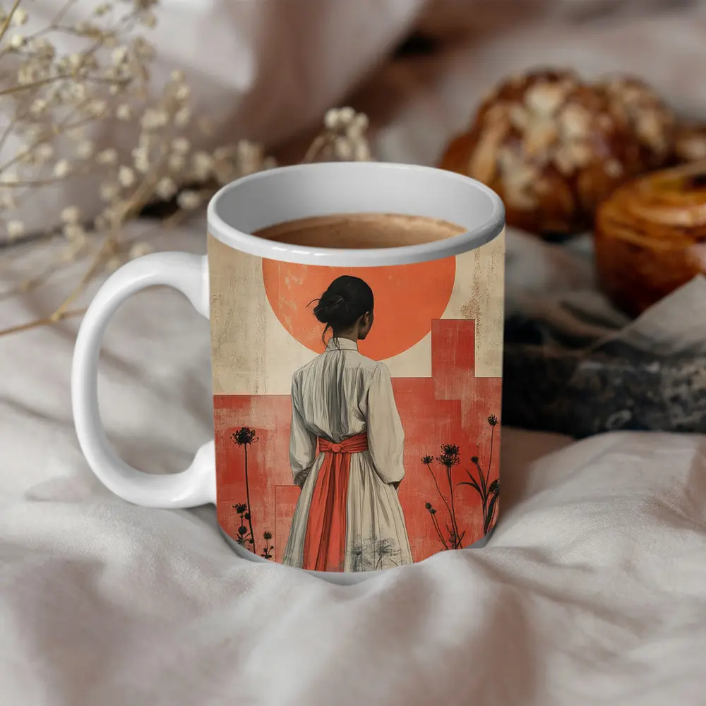 Japanese Woman Red Sun Minimal Art – Mugs