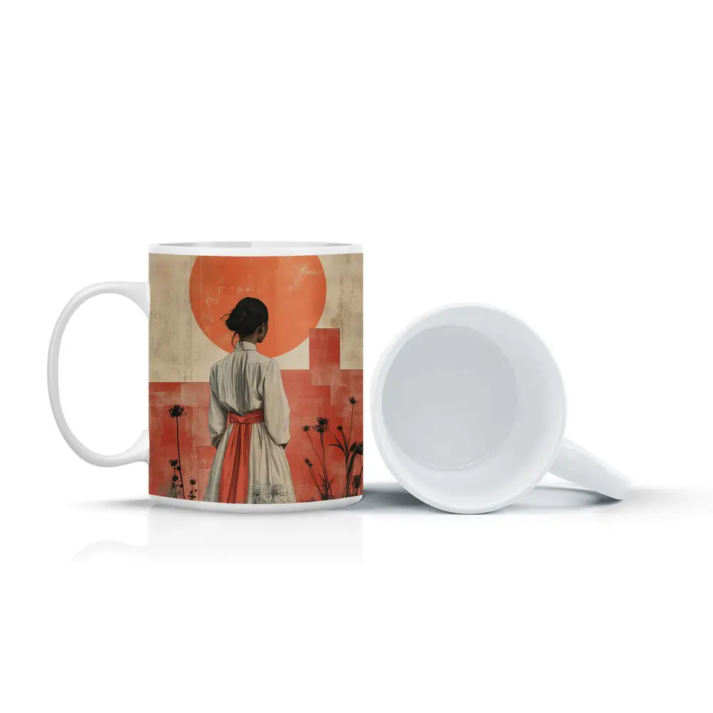 Japanese Woman Red Sun Minimal Art – Mugs